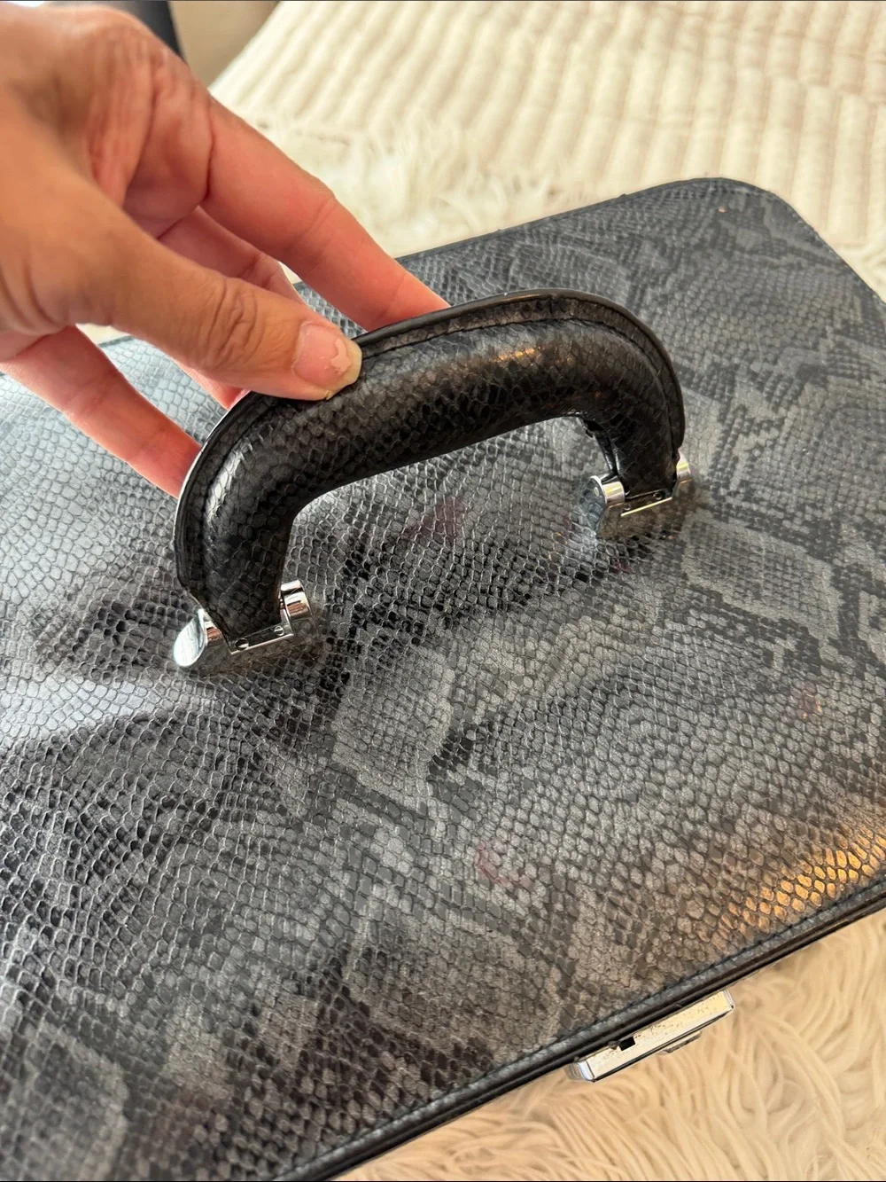 Black Faux Snakeskin Train Case